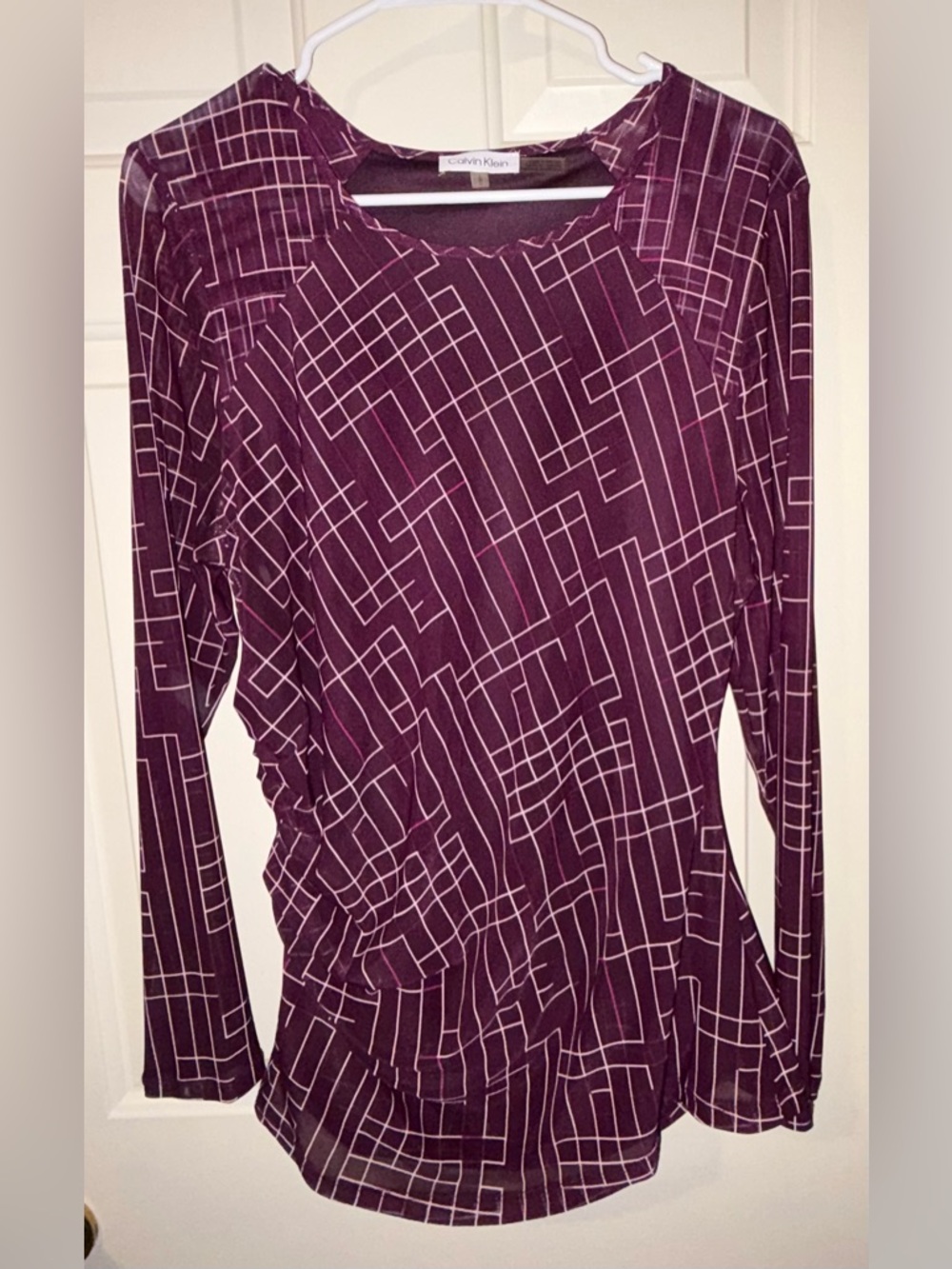 Calvin Klein Long Sleeve Geometric Print Top - Plum